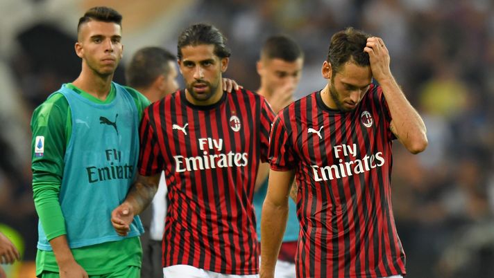 25 agosto 2019, Udinese-Milan 1-0: la disperazione di Ricardo Rodriguez e Hakan Calhanoglu (credits: GETTY Images) 