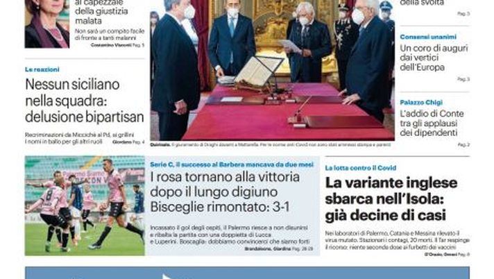 Prima Pagina, Giornale di Sicilia: “I rosa tornano alla vittoria dopo il lungo digiuno” 
