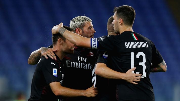 Lazio-Milan: l'esultanza dei rossoneri dopo il gol di Ante Rebić (credits: GETTY Images) 