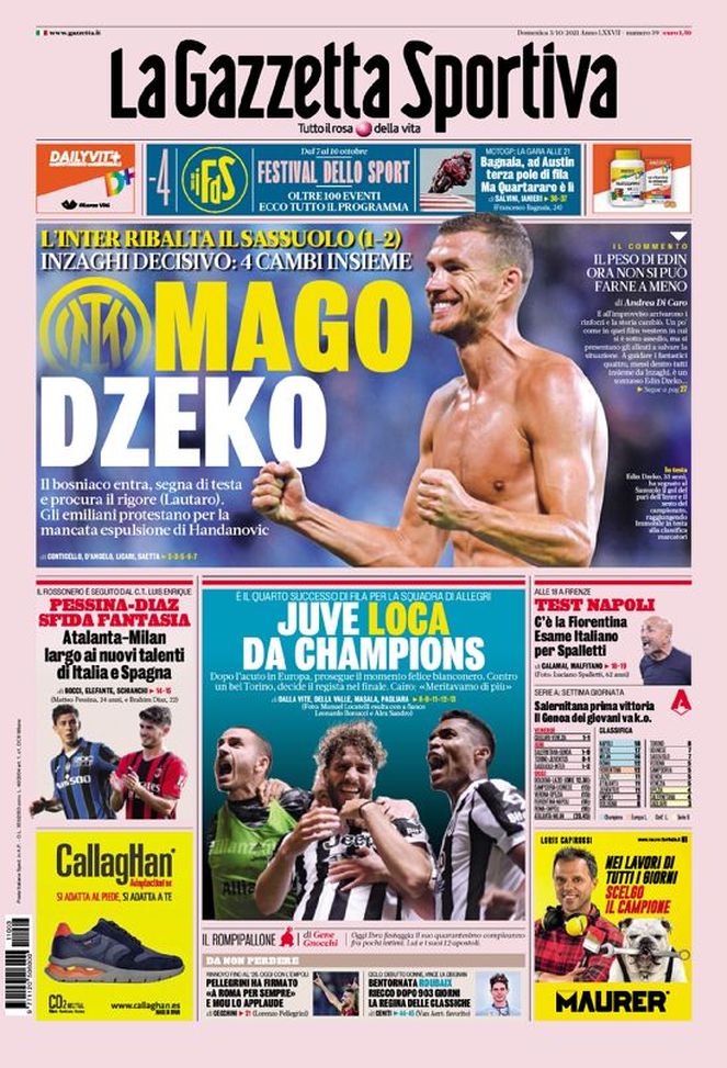 Prima Pagina, La Gazzetta dello Sport: “Mago Dzeko. Juve Loca da Champions” - immagine 1