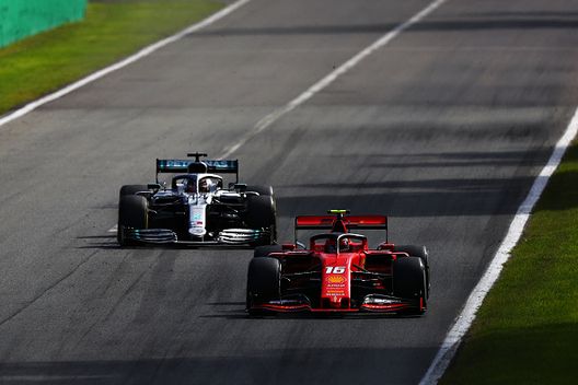 MONZA, ITALY - SEPTEMBER 08: Charles Leclerc of Monaco driving the (16) Scuderia Ferrari SF90 leads Lewis Hamilton of Great Britain driving the (44) Mercedes AMG Petronas F1 Team Mercedes W10 on track during the F1 Grand Prix of Italy at Autodromo di Monza on September 08, 2019 in Monza, Italy. (Photo by Dan Istitene/Getty Images) MONZA, ITALY - SEPTEMBER 08: Charles Leclerc of Monaco driving the (16) Scuderia Ferrari SF90 leads Lewis Hamilton of Great Britain driving the (44) Mercedes AMG Petronas F1 Team Mercedes W10 on track during the F1 Grand Prix of Italy at Autodromo di Monza on September 08, 2019 in Monza, Italy. (Photo by Dan Istitene/Getty Images)
