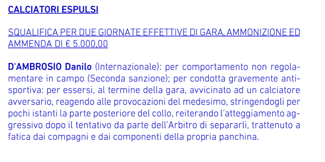 FLASH – Giudice Sportivo: ecco la decisione su Marusic, Cristante, D’Ambrosio e Paredes- immagine 2