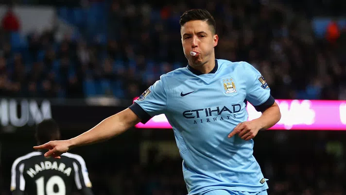 MANCHESTER, ENGLAND - FEBRUARY 21:  Samir Nasri of Manchester City celebrates scoring their second goal during the Barclays Premier League match between Manchester City and Newcastle United at Etihad Stadium on February 21, 2015 in Manchester, England.  (Photo by Clive Brunskill/Getty Images)