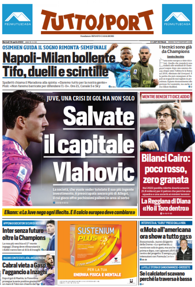Prima pagina Tuttosport 18/04/2023