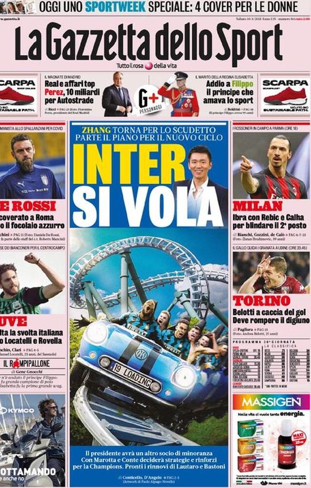 La Gazzetta dello Sport, la prima pagina di oggi, sabato 10 aprile 2021 