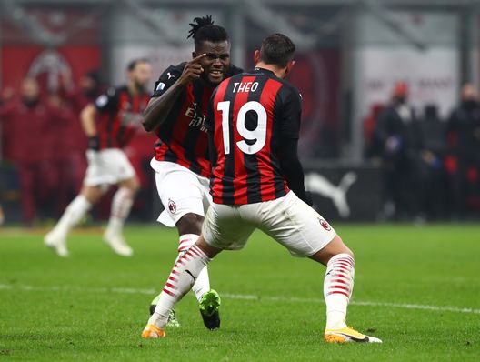 MILAN, ITALY - DECEMBER 13: Theo Hernandez of A.C. Milan celebrates after scoring their team's second goal with teammate Franck Kessie during the Serie A match between AC Milan and Parma Calcio at Stadio Giuseppe Meazza on December 13, 2020 in Milan, Italy. Sporting stadiums around Italy remain under strict restrictions due to the Coronavirus Pandemic as Government social distancing laws prohibit fans inside venues resulting in games being played behind closed doors. (Photo by Marco Luzzani/Getty Images) MILAN, ITALY - DECEMBER 13: Theo Hernandez of A.C. Milan celebrates after scoring their team's second goal with teammate Franck Kessie during the Serie A match between AC Milan and Parma Calcio at Stadio Giuseppe Meazza on December 13, 2020 in Milan, Italy. Sporting stadiums around Italy remain under strict restrictions due to the Coronavirus Pandemic as Government social distancing laws prohibit fans inside venues resulting in games being played behind closed doors. (Photo by Marco Luzzani/Getty Images)
