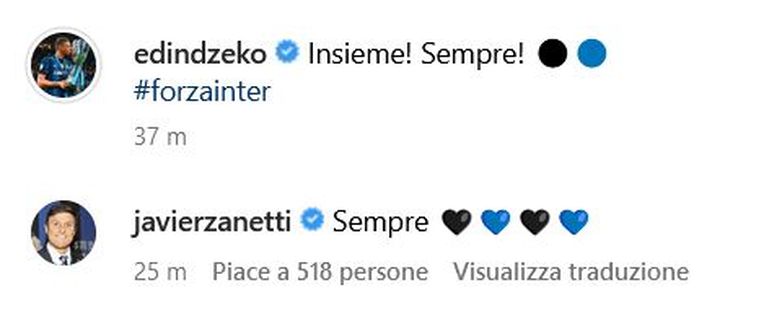 Social / Orgoglio Dzeko: “Insieme! Sempre! Forza Inter!”. Gli fa eco Zanetti- immagine 2