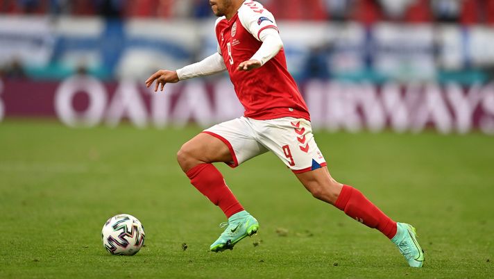 COPENHAGEN, DENMARK - JUNE 12: Martin Braithwaite of Denmark on the ball during the UEFA Euro 2020 Championship Group B match between Denmark and Finland on June 12, 2021 in Copenhagen, Denmark. (Photo by Stuart Franklin/Getty Images)  COPENHAGEN, DENMARK - JUNE 12: Martin Braithwaite of Denmark on the ball during the UEFA Euro 2020 Championship Group B match between Denmark and Finland on June 12, 2021 in Copenhagen, Denmark. (Photo by Stuart Franklin/Getty Images)