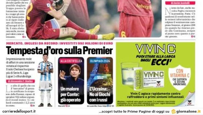 EDICOLA CDS – Coppa Italia, fuori anche Mou. Tempesta d’oro sulla Premier - immagine 1