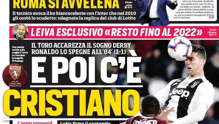 Prima Pagina, Corriere dello Sport: “E poi c’è Cristiano. Roma si avvelena. Spalletti, tormentone Icardi” Prima Pagina, Corriere dello Sport: “E poi c’è Cristiano. Roma si avvelena. Spalletti, tormentone Icardi”