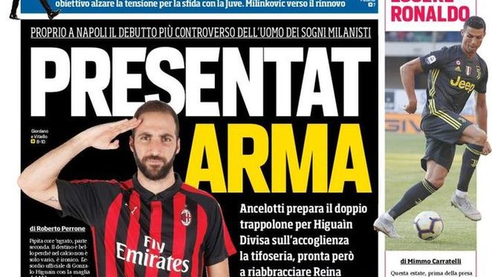 Prima Pagina, Corriere dello Sport: &#8220;Presentat arma. Adesso urla Simone. Parte la Serie B a 19: il Palermo&#8230;&#8221; 