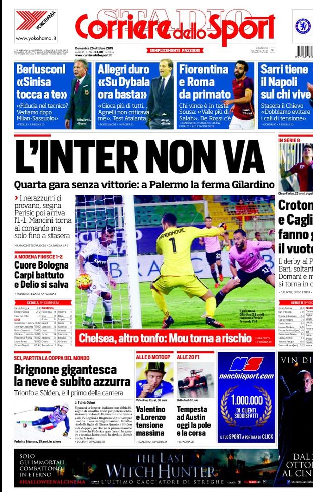 Prima Pagina, Corriere dello Sport: “L’Inter non va, a Palermo la ferma Gilardino. Allegri duro ‘Su Dybala ora basta’. Delio Rossi si salva” Prima Pagina, Corriere dello Sport: “L’Inter non va, a Palermo la ferma Gilardino. Allegri duro ‘Su Dybala ora basta’. Delio Rossi si salva”