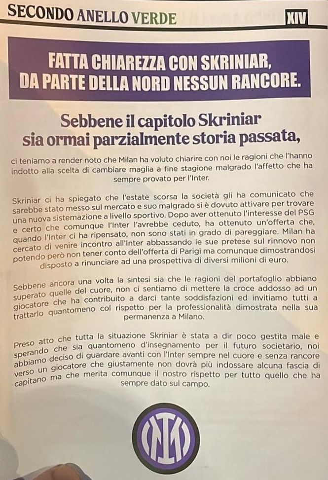 Skriniar, il contenuto del dialogo tra il giocatore e la Curva Nord: “Ci ha detto che…”- immagine 2