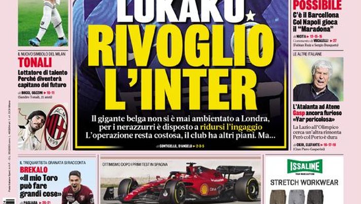 Prima Pagina, La Gazzetta dello Sport: “Lukaku: Rivoglio l’Inter. Romelu in crisi” Prima Pagina, La Gazzetta dello Sport: “Lukaku: Rivoglio l’Inter. Romelu in crisi” - immagine 1