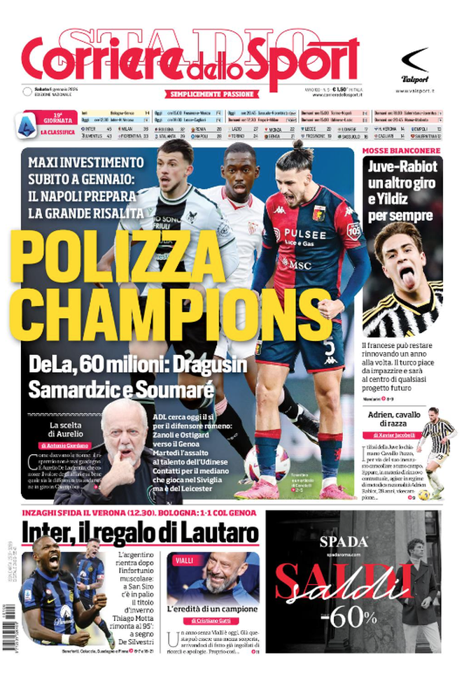 La prima pagina de Il Corriere dello Sport 06-01-2024
