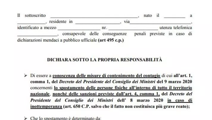 autocertificazione coronavirus