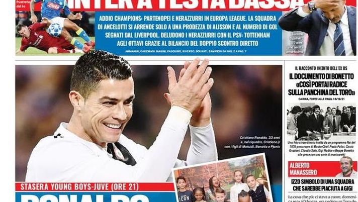 Prima Pagina, Tuttosport: “Ronaldo scrive ai bambini. Applaudiamo il Napoli, Inter a testa bassa…” Prima Pagina, Tuttosport: “Ronaldo scrive ai bambini. Applaudiamo il Napoli, Inter a testa bassa…”