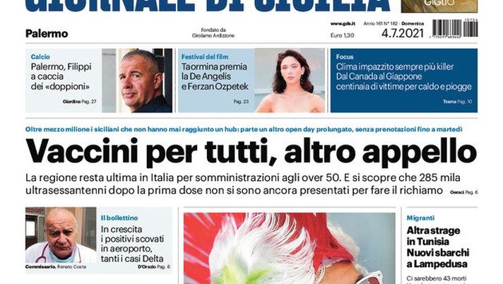Prima Pagina, Giornale di Sicilia: “Palermo, Filippi a caccia dei ‘doppioni’” 