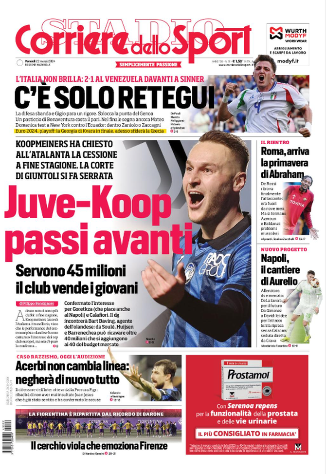 La prima pagina de Il Corriere dello Sport 22/03/2024
