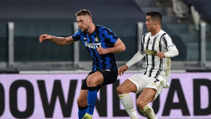Milan Skriniar e Cristiano Ronaldo durante Juventus-Inter di Coppa Italia (Getty Images) 