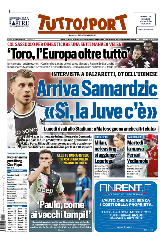 Prima Pagina Tuttosport 10-02-2024