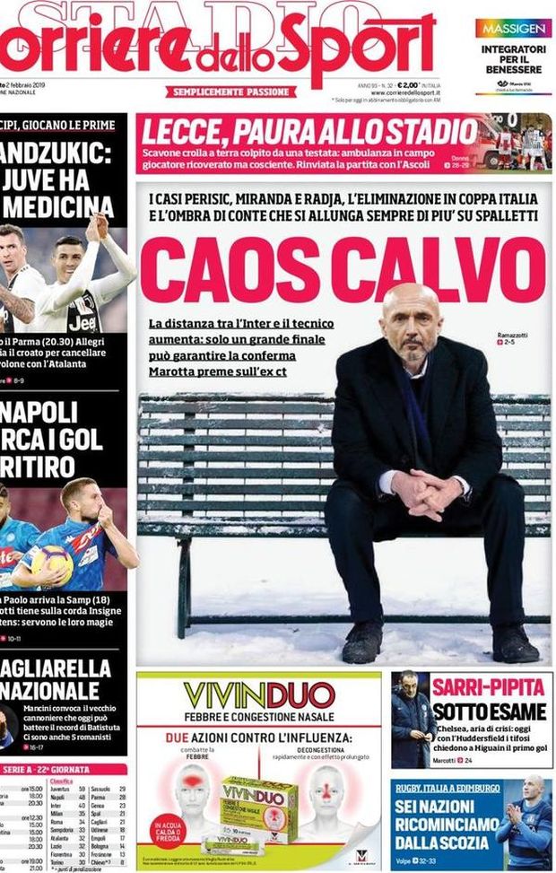 Prima Pagina, Corriere dello Sport: “Caos calvo. La Juve ha la medicina. Lecce, paura allo stadio. Sarri-Pipita…” Prima Pagina, Corriere dello Sport: “Caos calvo. La Juve ha la medicina. Lecce, paura allo stadio. Sarri-Pipita…”
