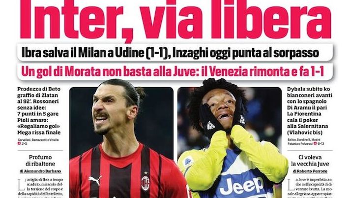 Prima Pagina, Corriere dello Sport: “Inter, via libera. Ibra salva il Milan” Prima Pagina, Corriere dello Sport: “Inter, via libera. Ibra salva il Milan” - immagine 1