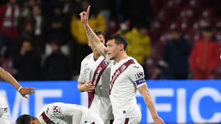 SALERNO, ITALY - APRIL 02: Andrea Belotti of Torino FC celebrates after scoring the 0-1 goal during the Serie A match between US Salernitana and Torino FC at Stadio Arechi on April 02, 2022 in Salerno, Italy. (Photo by Francesco Pecoraro/Getty Images) Tuttosport: “Bremer e Rodriguez in gruppo, cosa filtra su Pobega e novità per Belotti” - immagine 1