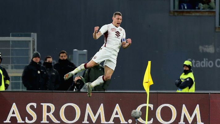 ROME, ITALY - JANUARY 05: Andrea Belotti of Torino FC celebrates after scoring the opening goal during the Serie A match between AS Roma and Torino FC at Stadio Olimpico on January 5, 2020 in Rome, Italy. (Photo by Paolo Bruno/Getty Images) ROME, ITALY - JANUARY 05: Andrea Belotti of Torino FC celebrates after scoring the opening goal during the Serie A match between AS Roma and Torino FC at Stadio Olimpico on January 5, 2020 in Rome, Italy. (Photo by Paolo Bruno/Getty Images)