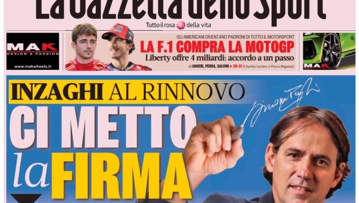 PRIMA PAGINA GAZZETTA DELLO SPORT OGGI