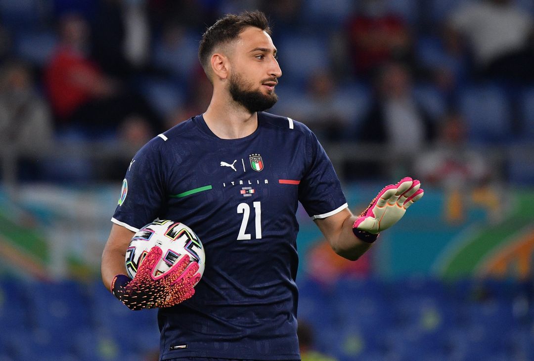  ROME, ITALY - JUNE 11: Gianluigi Donnarumma of Italy reacts during the UEFA Euro 2020 Championship Group A match between Turkey and Italy at the Stadio Olimpico on June 11, 2021 in Rome, Italy. (Photo by Filippo Monteforte - Pool/Getty Images) 