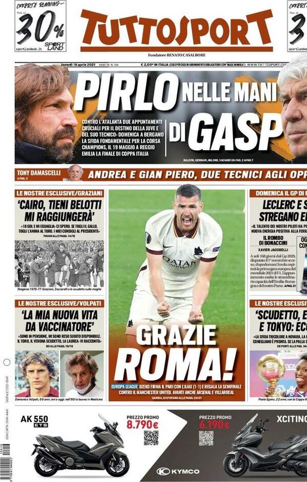  Tuttosport, la prima pagina di oggi, venerdì 16 aprile 2021 