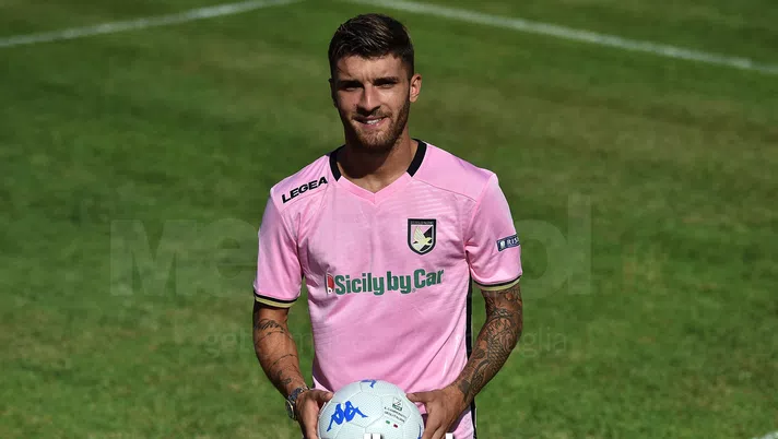 PALERMO, ITALY - SEPTEMBER 04:  Gaetano Monachello poses during his presentation as a new player of US Citta' di Palermo at Carmelo Onorato sport center on September 4, 2017 in Palermo, Italy.  (Photo by Tullio M. Puglia/Getty Images)