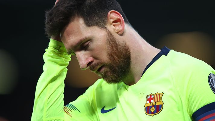 LIVERPOOL, ENGLAND - MAY 07:  Lionel Messi of Barcelona looks thoughtful during the UEFA Champions League Semi Final second leg match between Liverpool and Barcelona at Anfield on May 07, 2019 in Liverpool, England. (Photo by Clive Brunskill/Getty Images) 