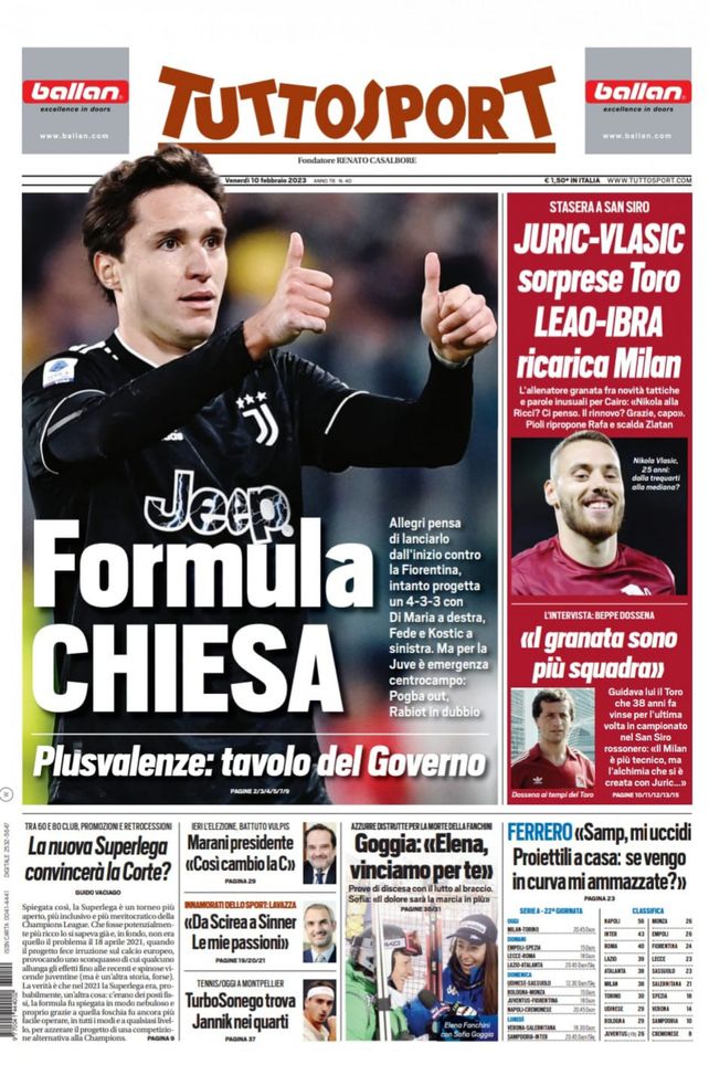 EDICOLA / TS: Plusvalenze, tavolo del governo. Juve, formula Chiesa - immagine 1