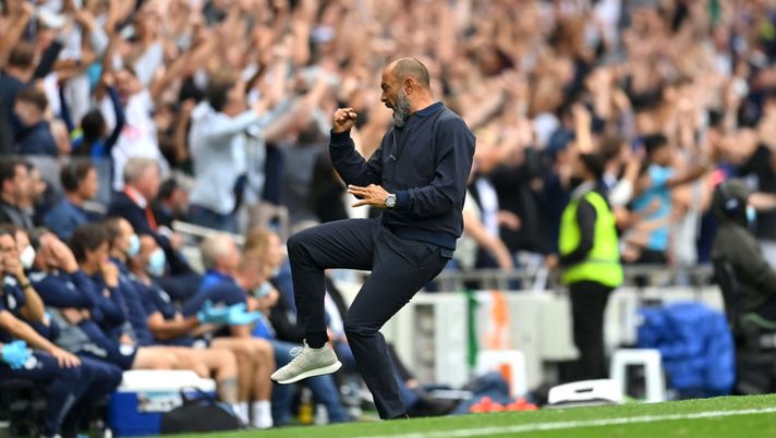 LONDON, ENGLAND - AUGUST 15: Nuno Espirito Santo, Manager of Tottenham Hotspur celebrates their side's first goal scored by Heung-Min Son of Tottenham Hotspur (not pictured) during the Premier League match between Tottenham Hotspur and Manchester City at Tottenham Hotspur Stadium on August 15, 2021 in London, England. (Photo by Michael Regan/Getty Images) LONDON, ENGLAND - AUGUST 15: Nuno Espirito Santo, Manager of Tottenham Hotspur celebrates their side's first goal scored by Heung-Min Son of Tottenham Hotspur (not pictured) during the Premier League match between Tottenham Hotspur and Manchester City at Tottenham Hotspur Stadium on August 15, 2021 in London, England. (Photo by Michael Regan/Getty Images)