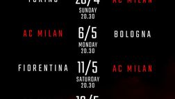 Lega Serie A, date e orari delle gare del Milan dalla 34° alla 37° giornata
