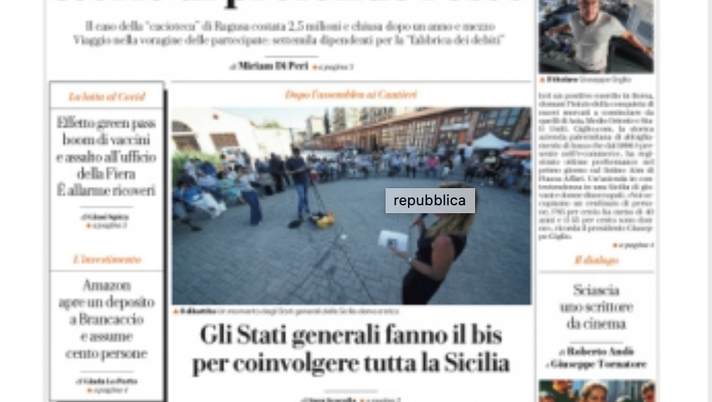 Prima Pagina, La Repubblica Palermo: “Società regione, storie di profondo rosso”” Prima Pagina, La Repubblica Palermo: “Società regione, storie di profondo rosso””