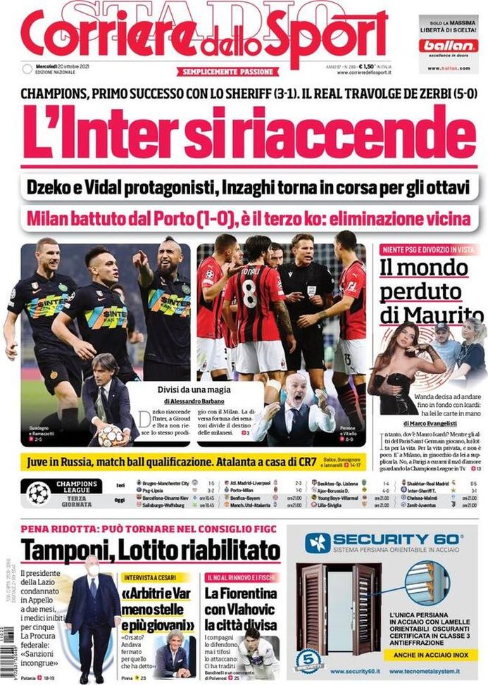 EDICOLA CDS / Champions, l’Inter si riaccende. Dzeko e Vidal protagonisti - immagine 1