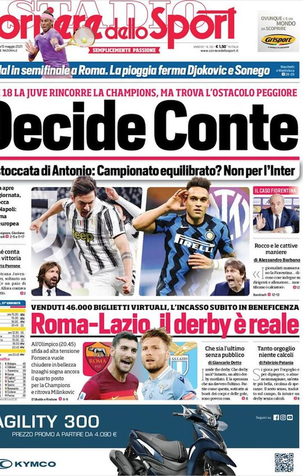 Prima Pagina, Corriere dello Sport: “Decide Conte. Roma-Lazio, il derby è reale” Prima Pagina, Corriere dello Sport: “Decide Conte. Roma-Lazio, il derby è reale”