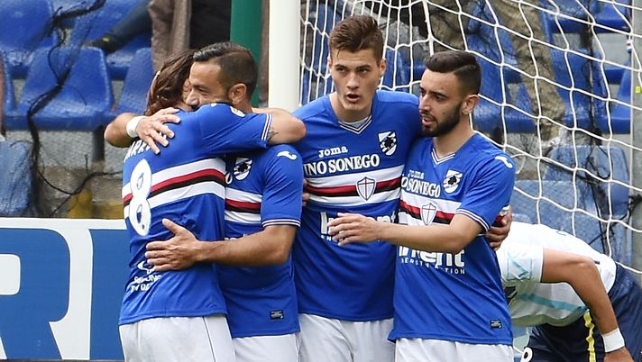 GENOA, GE - MAY 14: Fabio Quagliarella celebrates after scoring a goal 1-0 during the Serie A match between UC Sampdoria and AC ChievoVerona at Stadio Luigi Ferraris on May 14, 2017 in Genoa, Italy. (Photo by Paolo Rattini/Getty Images) GENOA, GE - MAY 14: Fabio Quagliarella celebrates after scoring a goal 1-0 during the Serie A match between UC Sampdoria and AC ChievoVerona at Stadio Luigi Ferraris on May 14, 2017 in Genoa, Italy. (Photo by Paolo Rattini/Getty Images)