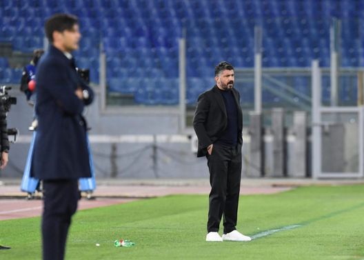 ROME, ITALY - MARCH 21: Gennaro Gattuso of Napoli looks on during the Serie A match between AS Roma and SSC Napoli at Stadio Olimpico on March 21, 2021 in Rome, Italy. (Photo by SSC NAPOLI/SSC NAPOLI via Getty Images) ROME, ITALY - MARCH 21: Gennaro Gattuso of Napoli looks on during the Serie A match between AS Roma and SSC Napoli at Stadio Olimpico on March 21, 2021 in Rome, Italy. (Photo by SSC NAPOLI/SSC NAPOLI via Getty Images)