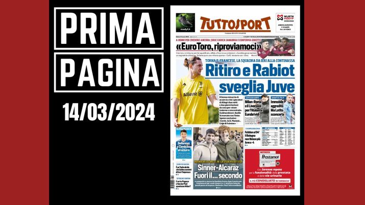 Prima pagina Tuttosport: Europa League, è Milan-Roma
