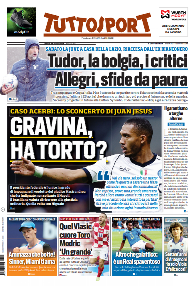 EDICOLA TS / Caso Acerbi: lo sconcerto di Juan Jesus. Gravina, ha torto? - immagine 1
