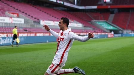 COLOGNE, GERMANY - APRIL 11: Ellyes Skhiri of 1. FC Koeln celebrates after scoring their side's second goal during the Bundesliga match between 1. FC Koeln and 1. FSV Mainz 05 at RheinEnergieStadion on April 11, 2021 in Cologne, Germany. Sporting stadiums around Germany remain under strict restrictions due to the Coronavirus Pandemic as Government social distancing laws prohibit fans inside venues resulting in games being played behind closed doors. (Photo by Joosep Martinson/Getty Images) COLOGNE, GERMANY - APRIL 11: Ellyes Skhiri of 1. FC Koeln celebrates after scoring their side's second goal during the Bundesliga match between 1. FC Koeln and 1. FSV Mainz 05 at RheinEnergieStadion on April 11, 2021 in Cologne, Germany. Sporting stadiums around Germany remain under strict restrictions due to the Coronavirus Pandemic as Government social distancing laws prohibit fans inside venues resulting in games being played behind closed doors. (Photo by Joosep Martinson/Getty Images)