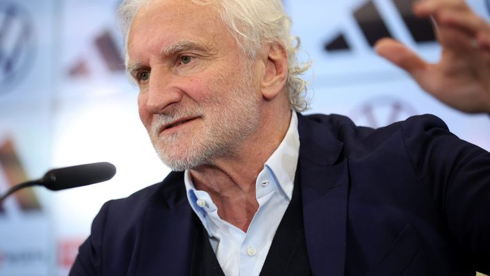 FRANKFURT AM MAIN, GERMANY - JANUARY 20: Rudi Völler, new director of the German Men's National football team, speaks during a press conference, announcing him as the new director of the German Men's National football team, at DFB-Campus on January 20, 2023 in Frankfurt am Main, Germany. (Photo by Alex Grimm/Getty Images) Voeller: “Questo Napoli alla pari del Bayern Monaco. Di Lobotka si parla troppo poco” - immagine 1