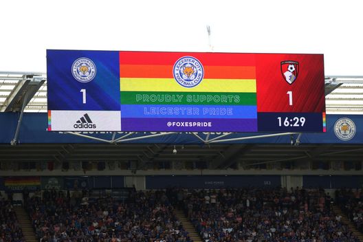 LEICESTER, ENGLAND - AUGUST 31: A message is shown on the giant screen supporting LGBT during the Premier League match between Leicester City and AFC Bournemouth at The King Power Stadium on August 31, 2019 in Leicester, United Kingdom. (Photo by Marc Atkins/Getty Images) Mondiali 2022, nessuna rassicurazione alla comunità LGBT inglese: “Fondati timori di andare in Qatar” - immagine 1