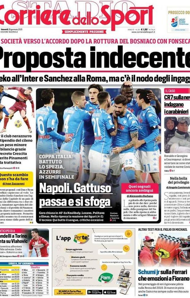 Il Corriere dello Sport, la prima pagina di oggi, venerdì 29 gennaio 2021 