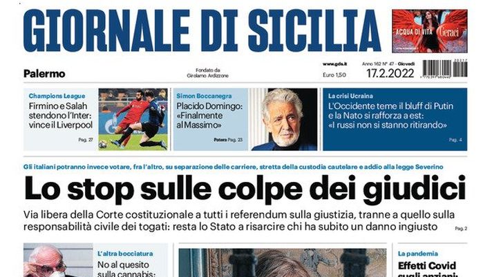 Prima Pagina, Giornale di Sicilia: “Lo stop sulle colpe dei giudici” - immagine 1