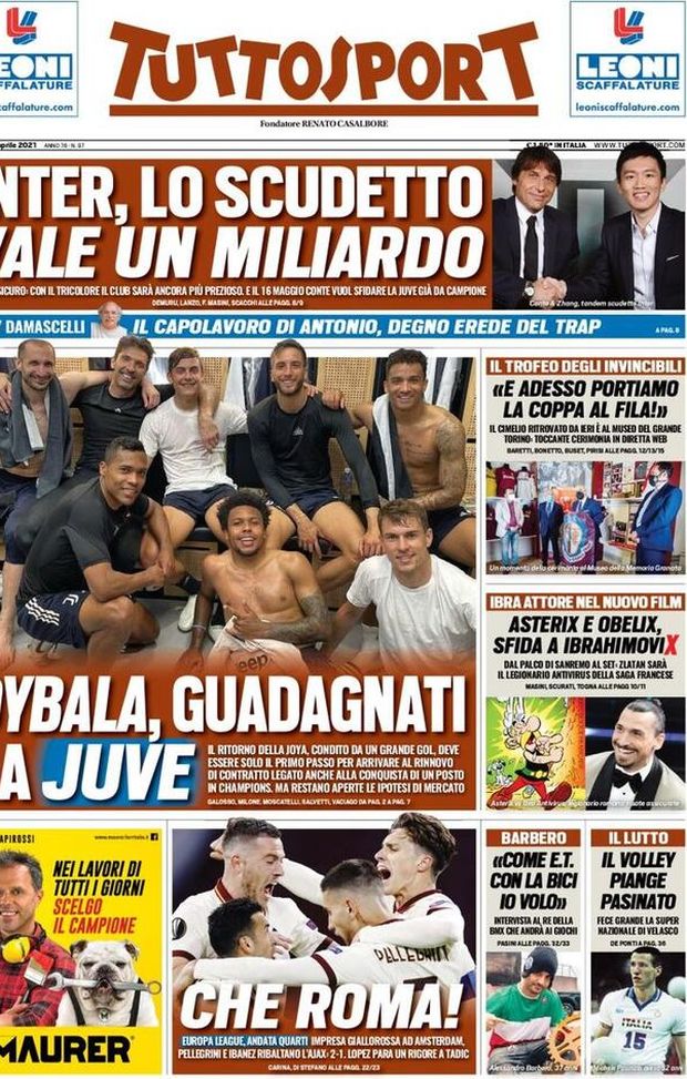  La prima pagine di 'Tuttosport', in edicola oggi 9 aprile 2021 